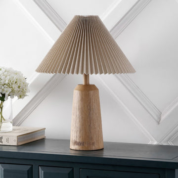 Arvid 20.5" Rustic Scandinavian Resin/Iron Lighthouse LED Table Lamp with Pleated Shade - JONATHAN Y